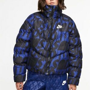 Women’s Nike Blue and Black Puffer Jacket ski/ snowboard sz xl y2k vibe